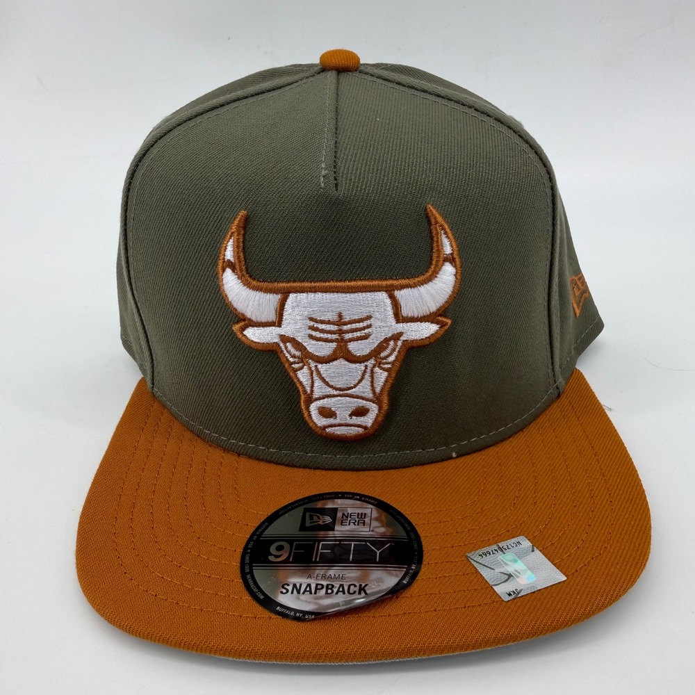 New Era 9FIFTY A-Frame Chicago Bulls Snapback Hat Olive Green Burnt Orange NBA